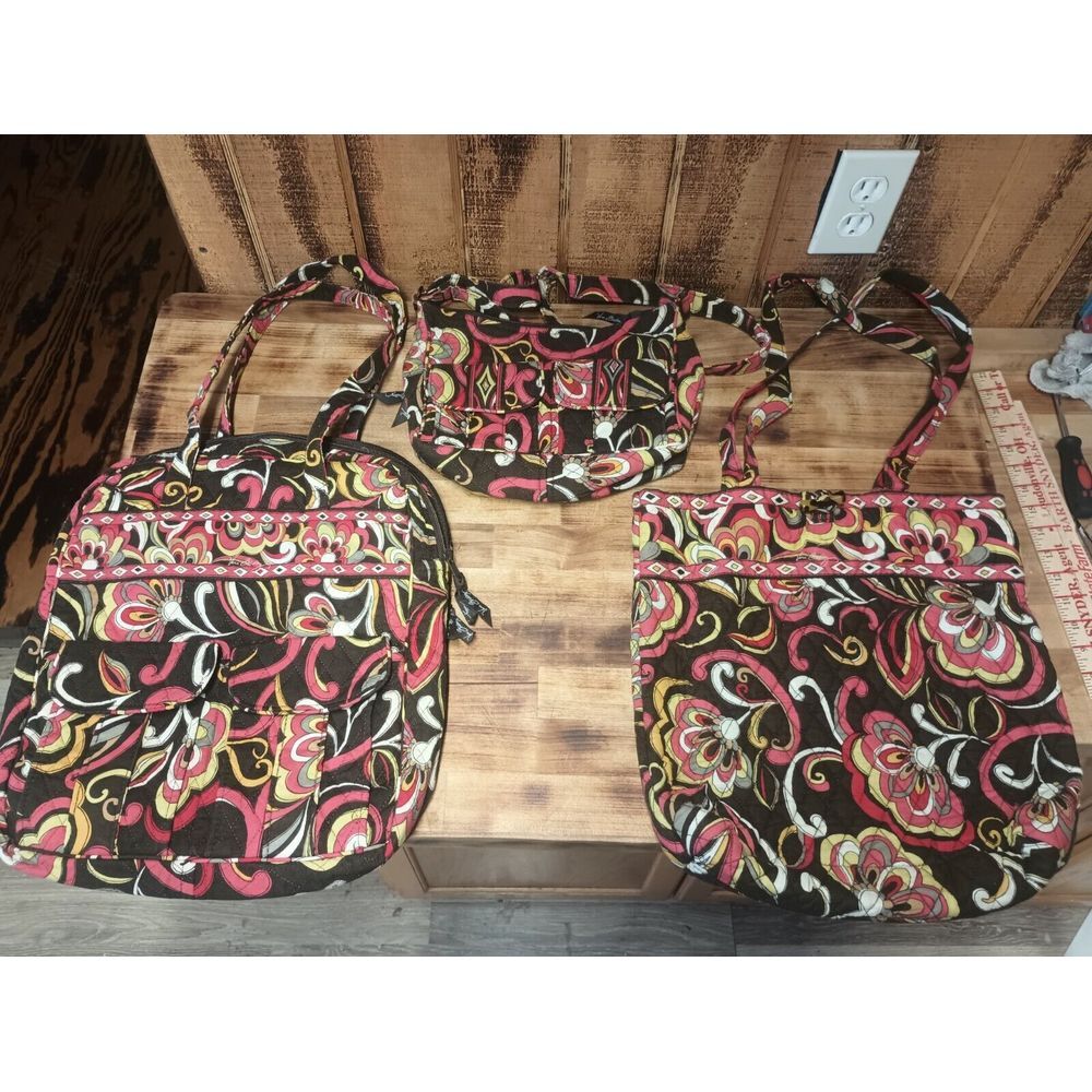 X3 Vera Bradley Quilted Fabric Purse, Tote, & Laptop Bag "Puccini" Print, Lot X3